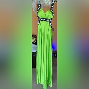 Morgan & Co. Lime Green and Zebra Accent Prom Dress